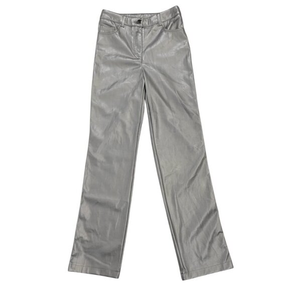 Rachel Zoe Metallic Silver Faux Leather Slim Fit Pants Womens Size 0. - Picture 1 of 8
